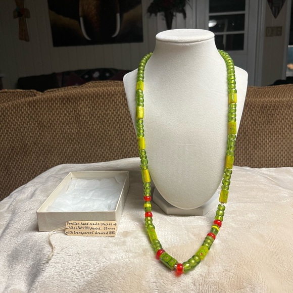 African Trade~Venetian Vintage (1760-1790) Millefiori Lime Green Glass Beads - Picture 9 of 16